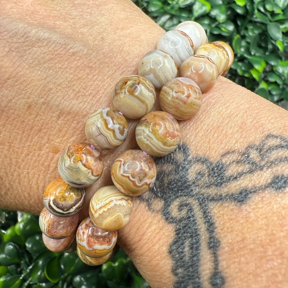 9mm Amethyst Lace Agate Beaded Bracelet